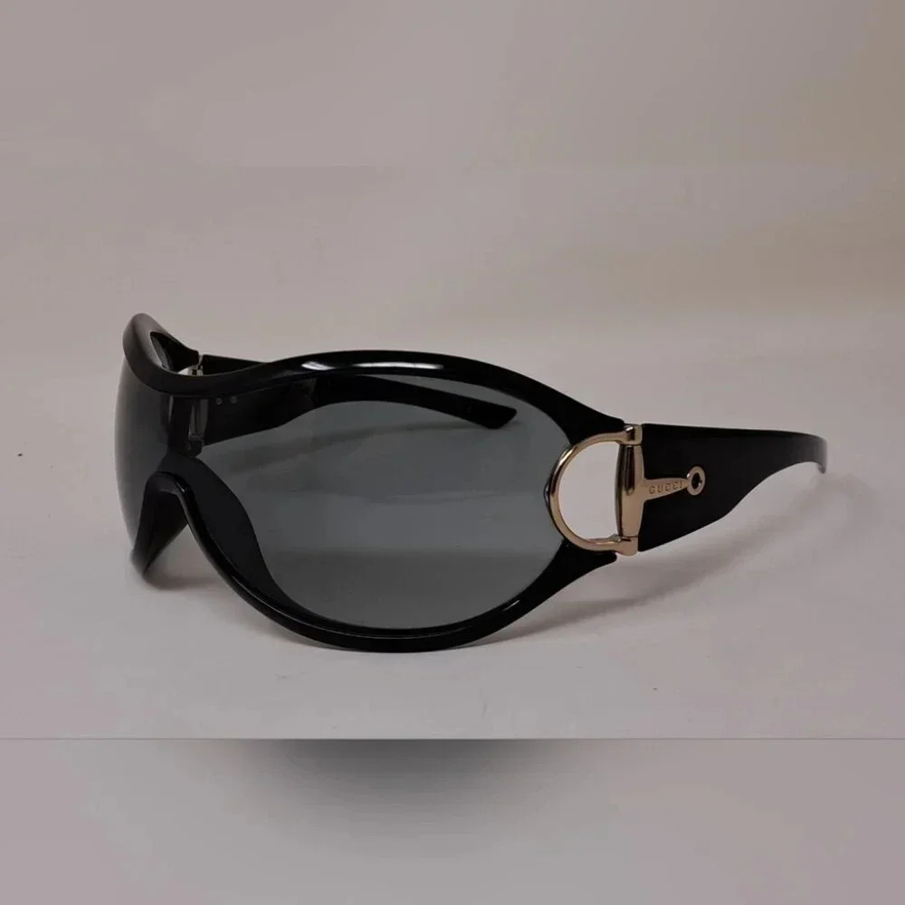 Gucci Women's Sunglasses Vintage Y2K Wrap Black Gray Gold Horsebit GG2561/S - Picture 9 of 16